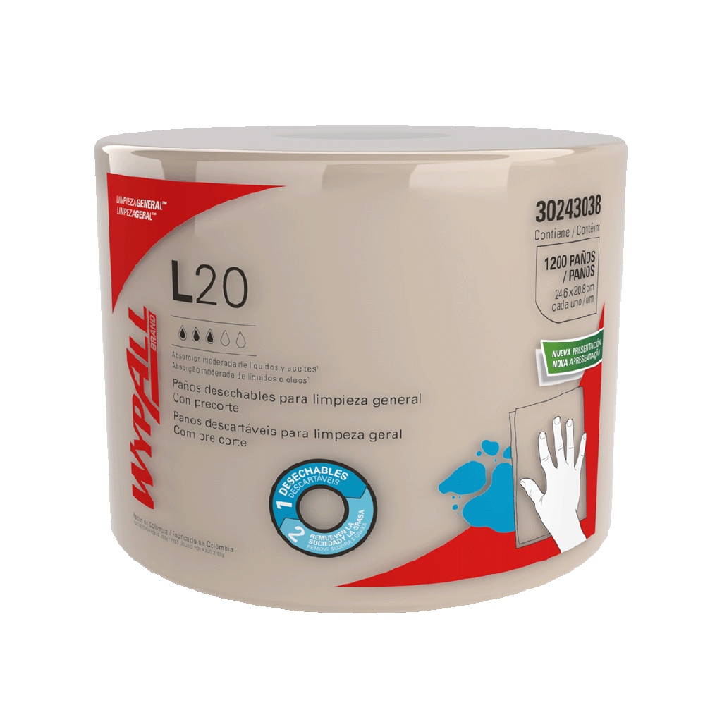 WYPALL L-20 LIMPION PRECORTADO AIRFLEX ROLLO X 1.200 PAÑOS/300MTS (25CM X 22.5CM) REF: 30221680/30243038