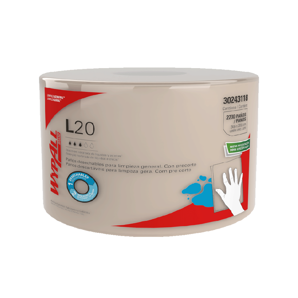 WYPALL L-20 LIMPION PRECORTADO AIRFLEX ROLLO X 2.200 PAÑOS/550MTS (25CM X 22.5CM) REF: 30210798/30243118/30221719