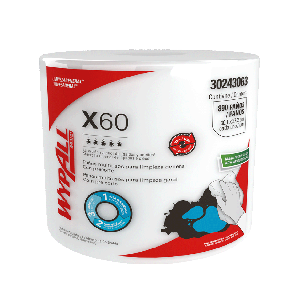 WYPALL X-60 JUMBO ROLL X 890 PAÑOS/300MTS (34CM X 25CM) REF: 30177836 / 30243063 / ( 30.1 CM X 27.2 CM )
