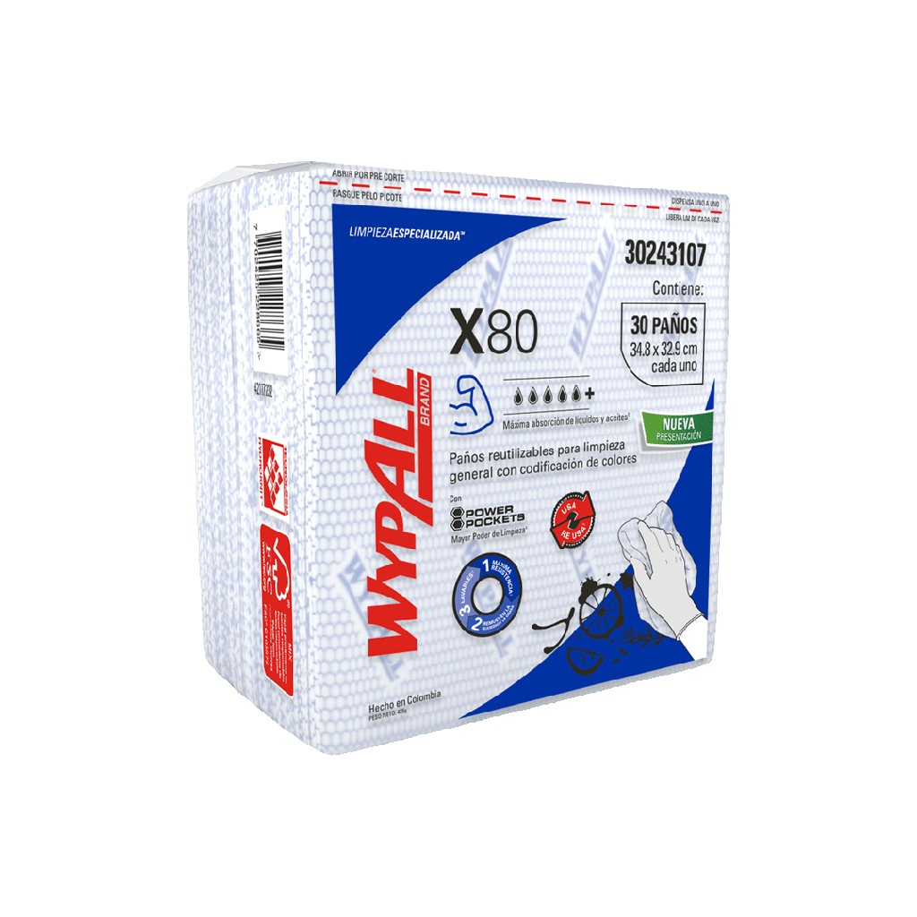 WYPALL X-80 PLUS PRE-DOBLADO AZUL X 30 PAÑOS (35.5CM X 33.5CM) REF: 30218777/30228273 / 30243107