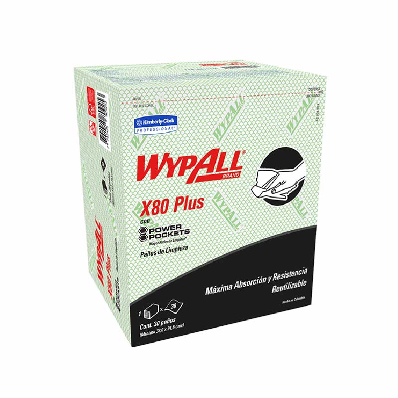 WYPALL X-80 PLUS PRE-DOBLADO VERDE X 30 PAÑOS (35.5CM X 33.5CM) REF: 30218902/30228281 / 30243106