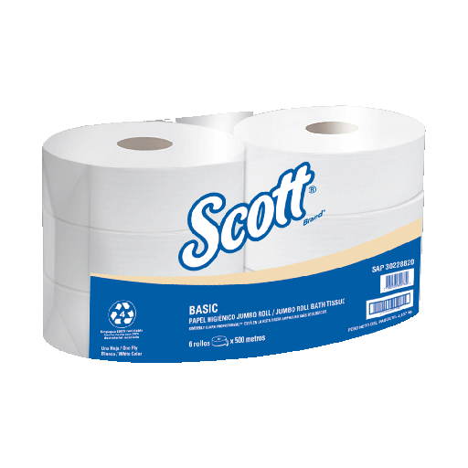 [159900184] PAPEL HIGIENICO SCOTT BASIC HOJA SENCILLA BLANCO ROLLO X 500MTS (CAJA X 6 ROLLOS) REF: 30228820
