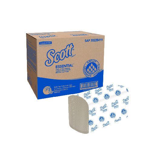 [159900382] TOALLA DE MANOS SCOTT ESSENTIAL DOBLE HOJA NATURAL DOBLADA EN Z X 150 UND (CAJA X 28 PAQUETES) REF: 30228419